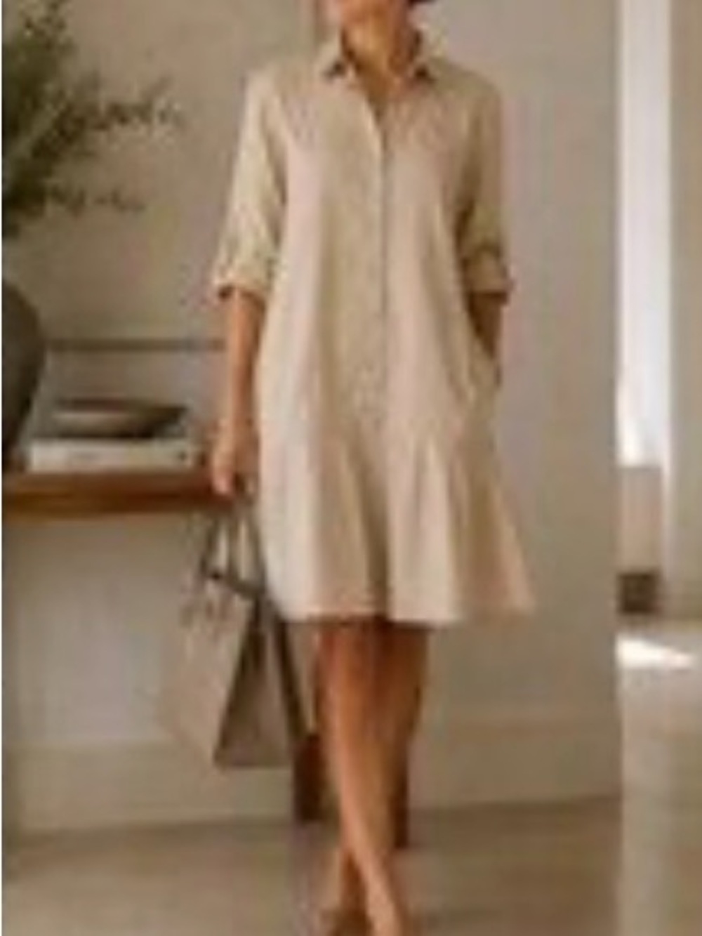 Finley Khaki Cotton Button-Front Classic Effortless Midi Shirt Dress SZ XS